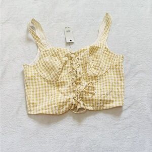 River Island Yellow Checkered Lace-Up Crop Top